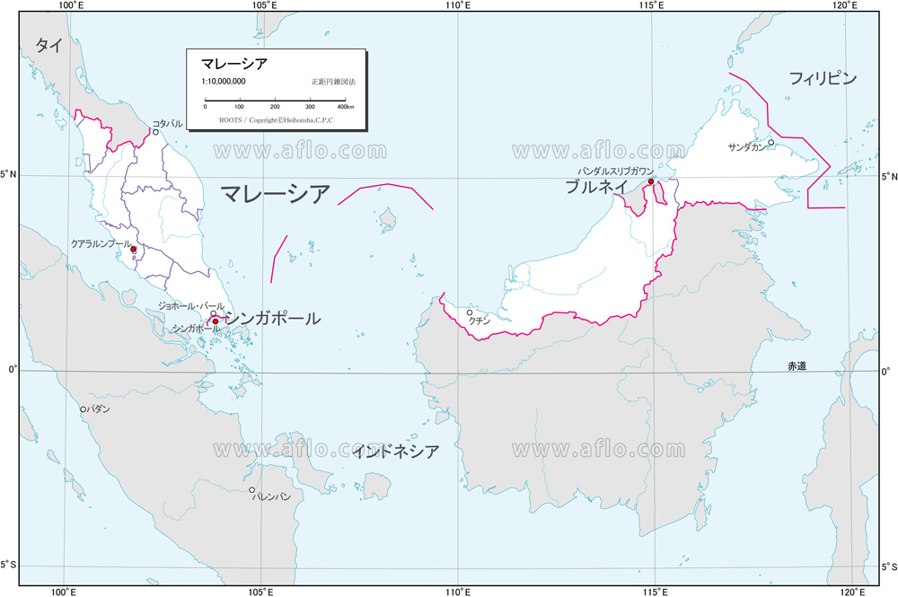マレーシアの地図をイラストで見る、 ヒコーキが曲がって飛んでいくのはなぜ