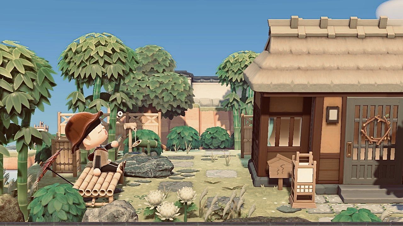 あつ森 島の入り口飛行場前の中庭風レイアウト 島クリエイター ACNHCourtyard in