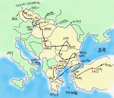 拡大されたギリシャの太平洋中心の世界地図。ギリシャの旗と地図。Premiumベクトル素材