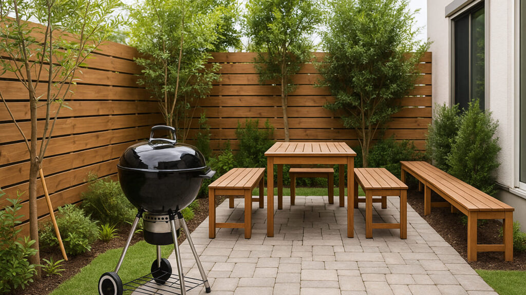 バーベキュー炉のあるガーデンリビング施工例