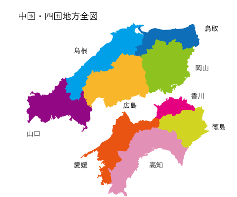 白地図 四国地方のイラスト無料フリー素材 -