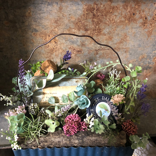 海外風ガーデン、小さなお庭、お花屋さん、多肉植物、アンティークフラワー、ギフト、フェイク、水やり不要、母の日、癒し