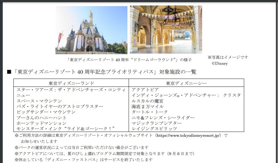 公式 東京ディズニーリゾート40周年記念プライオリティパス東京ディズニーリゾート