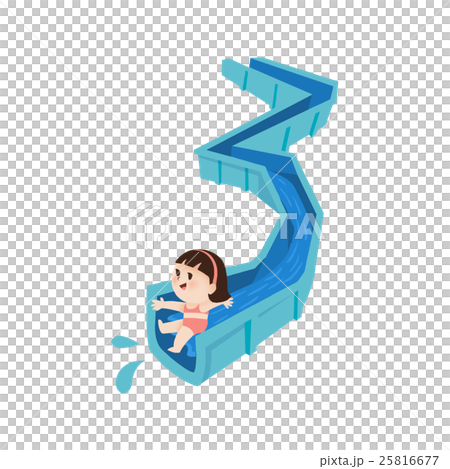 ウォータースライダーで遊ぶ子供たちのイラスト254659621 毎月1点無料 フリー
