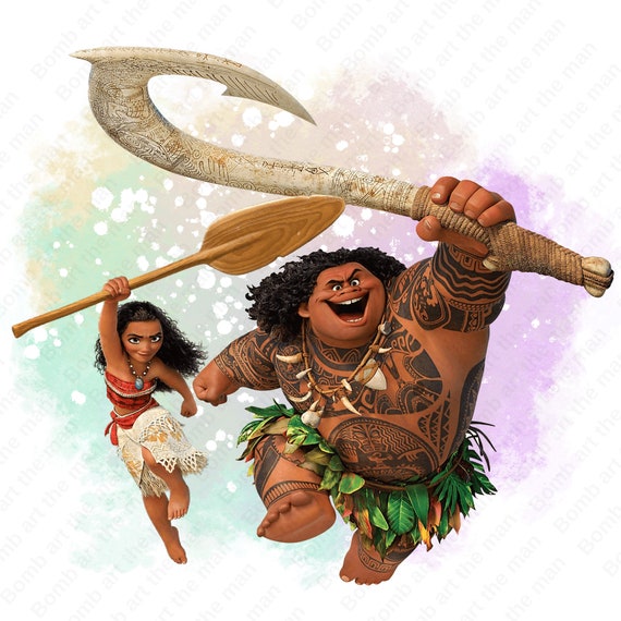 モアナとマウイのクリップアート、モアナのpng、マウイのpng、水彩画の背景、即時ダウンロード - Etsy 日本