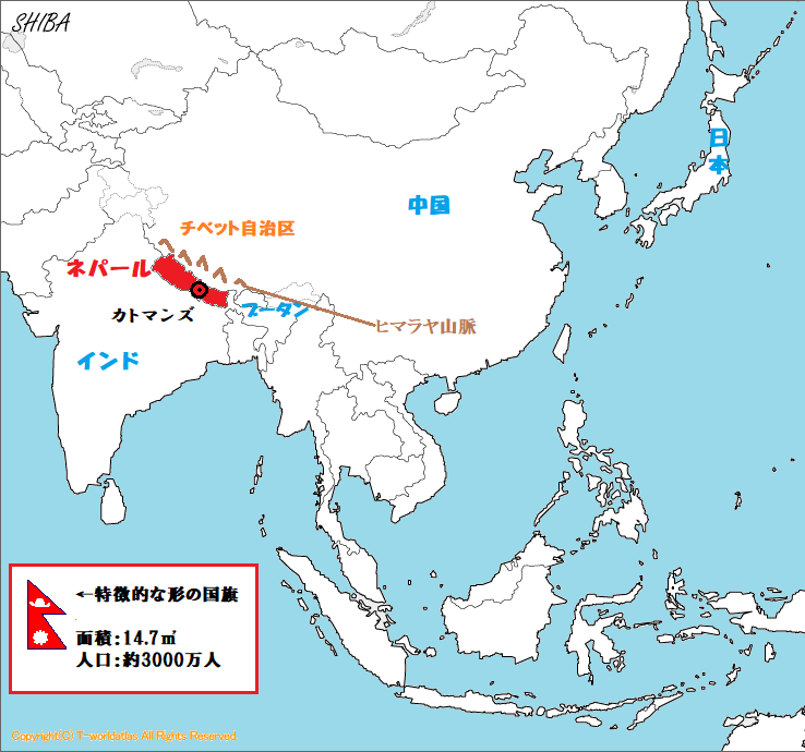 ネパールのフリー素材の地図手書きの地図で旅しよう