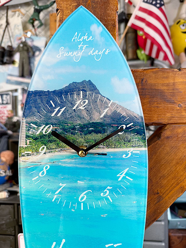 ハワイ ワイキキビーチ サーフボード ガラスクロック