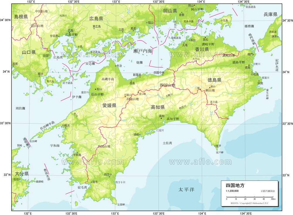 中国地方の白黒地図イラストのフリー素材イラストイメージ
