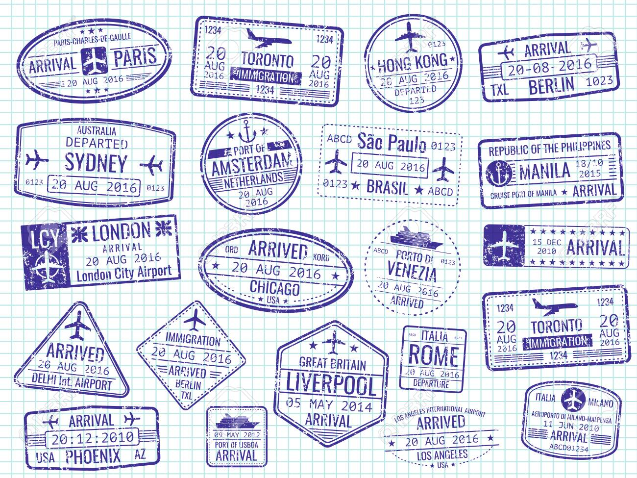 欧州アイコン旅行スタンプ - パスポートスタンプのベクターアート素材や画像を多数ご用意