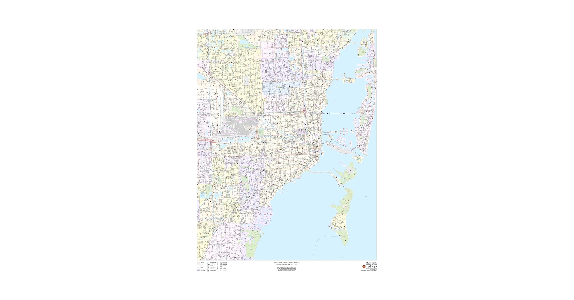 マイアミ、フロリダのイラスト付き旅行地図 道路と見どころ付き- Etsy