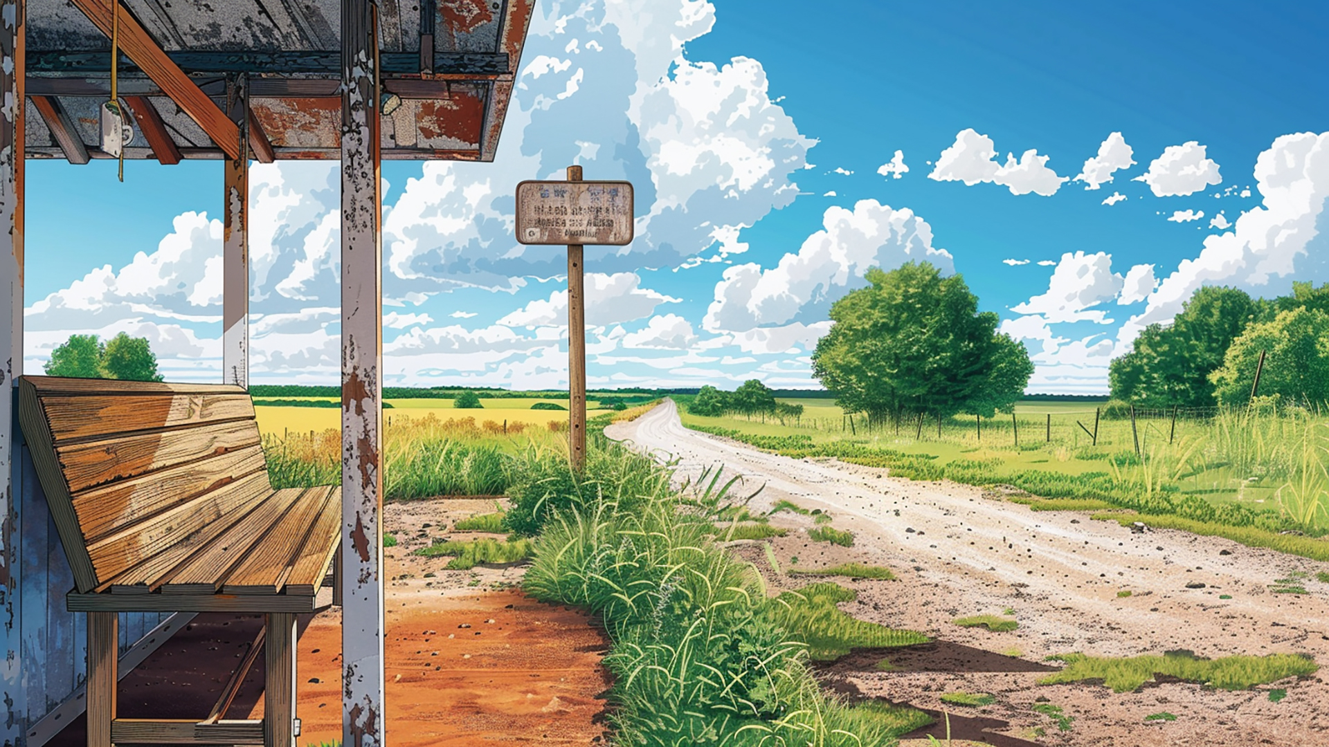 田舎のバス停のイラスト素材98582459- PIXTA