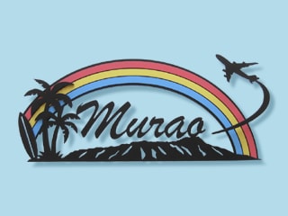 ハワイ-1-縦 全日空飛行機、ウクレレポーズ、ハワイ教会- ごくうの動く似顔絵