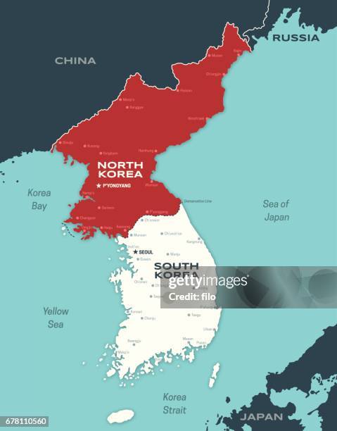 朝鮮半島地域、灰色の政治地図。半島地域 東アジアの韓国は、北朝鮮と韓国に分かれ、中国とロシアと国境を接し、日本から分離されています。のイラスト素材・ベクターImage 201540455