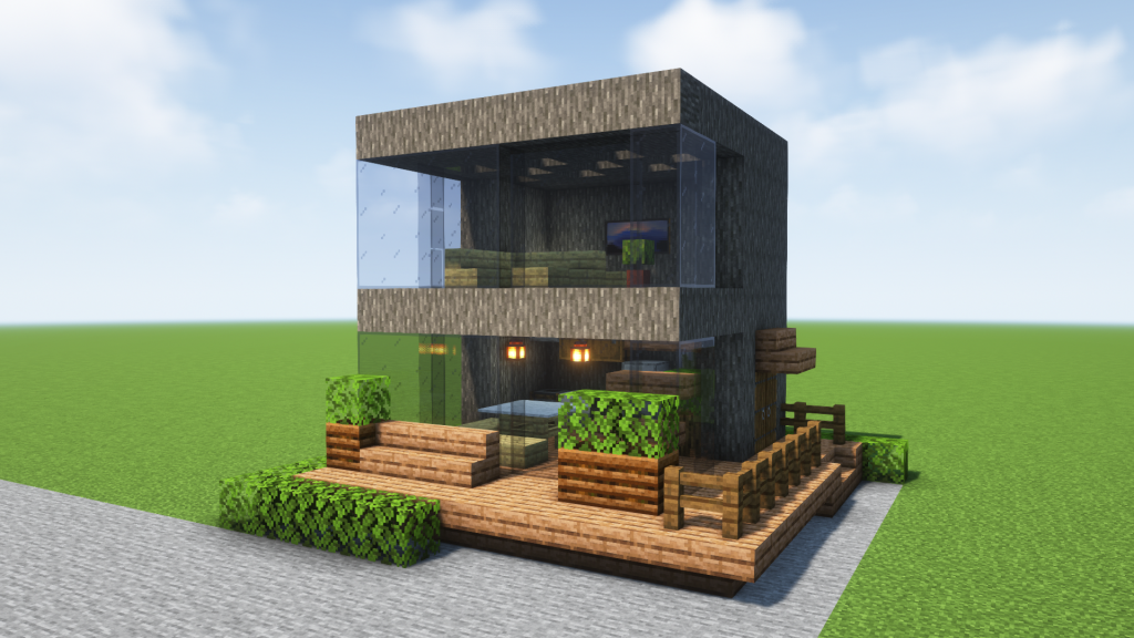 マイクラ建築 バルコニー付きの石の家・内装 作り方付きマーチのマイクラ建築レシピ