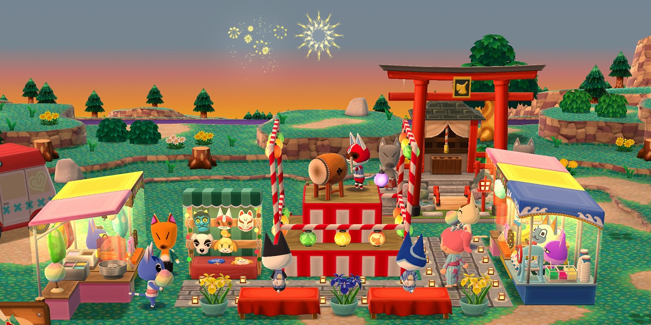 ポケ森 釣り鐘のある和風レイアウト: のんびりアロマ島生活〜タイムトラベラー編