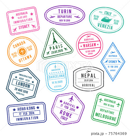 パスポートの出入国スタンプのページ 11002059695 の写真・イラスト素材アマナイメージズ