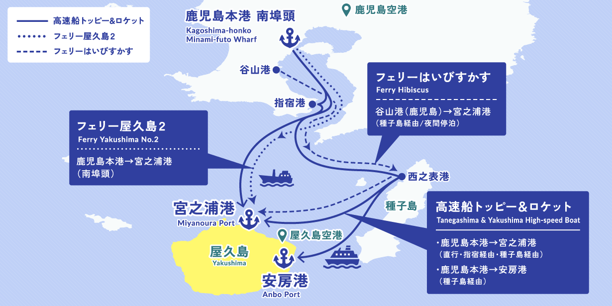鹿児島空港利用 鹿児島本港から高速船＆復路はフェリー -