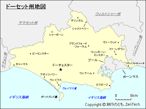 ドーセット州地図 - 旅行のとも、ZenTech
