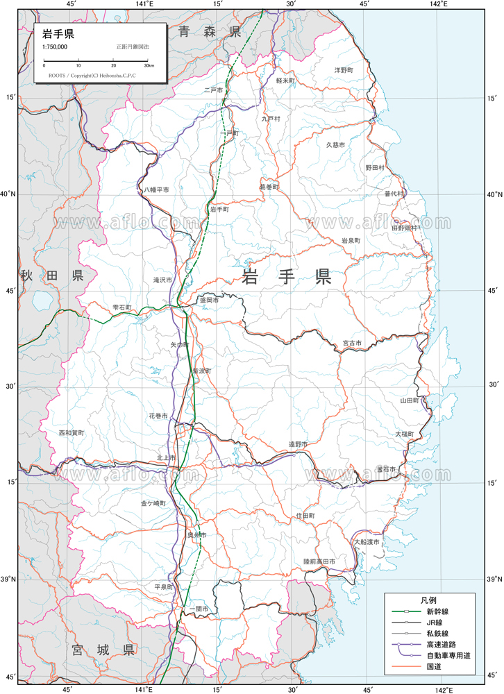 岩手県の白地図と市町村の合併情報