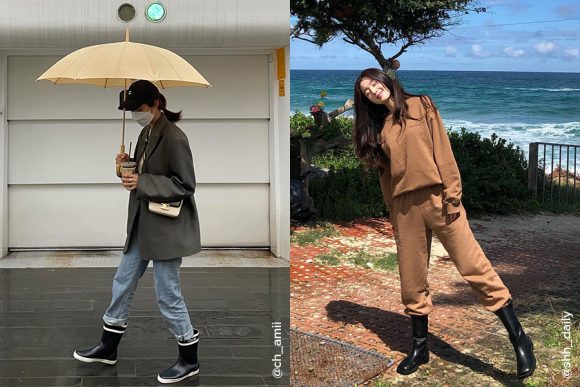 梅雨の季節に韓国行く人、ロングレインブーツで渡韓おすすめだよ!, 韓国の雨凄い🌧☔️,韓国ファッション韓国っぽスタイル ガーリーコーデ雨の日コーデhunterhunterboots春服 夏服