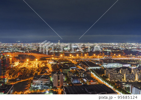 大阪咲洲庁舎展望台から見た大阪湾の夜景 – フリー 無料 写真素材