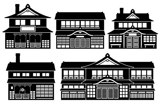 温泉宿や観光地の宿泊施設ベクターイラスト素材。かわいい和風旅館のアイコン。のイラスト素材123494225- PIXTA