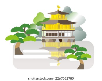 秋の京都の観光地シンプル線画イラストマップのイラスト素材93882680- PIXTA