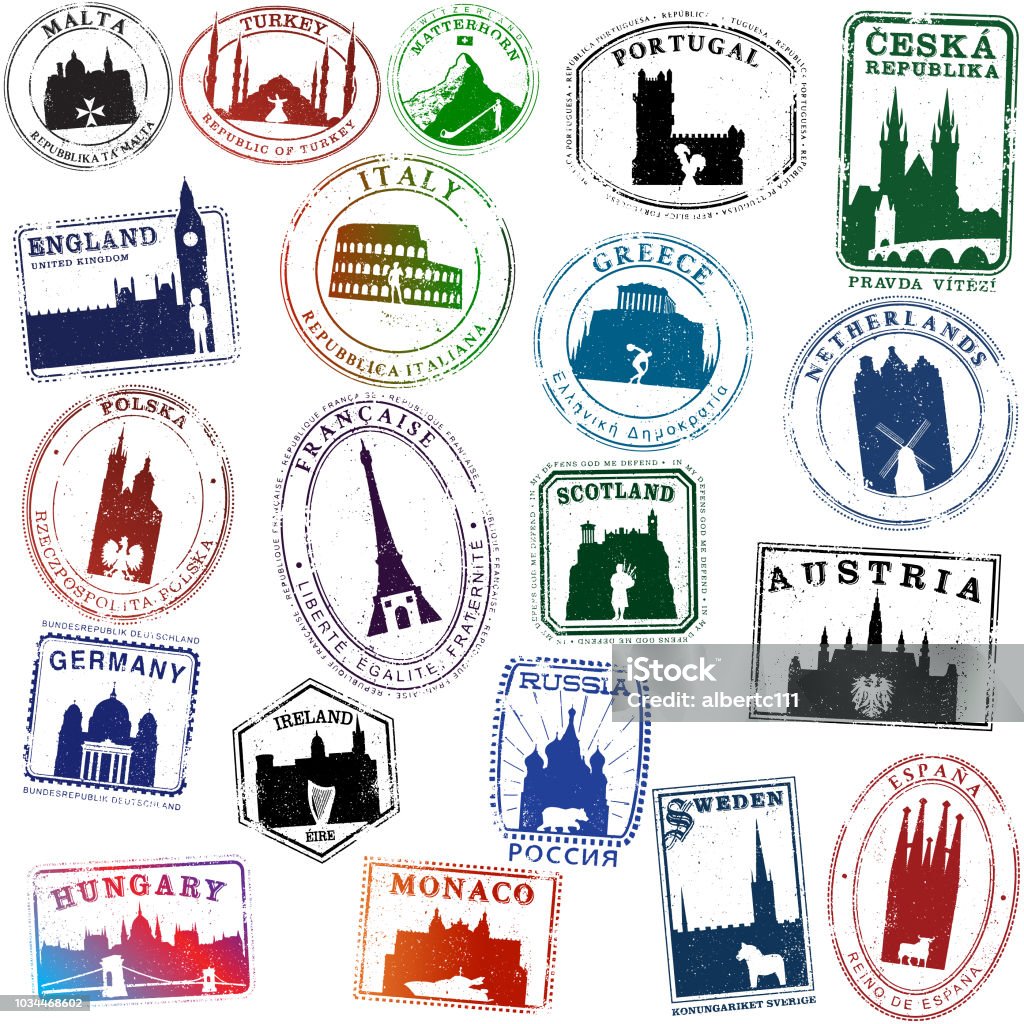 旅行スタンプ セット ストックベクター