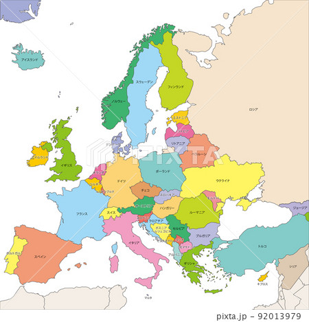 ヨーロッパの政治地図とその周辺地域。国、首都、国境、大きな川、湖などを含む。英語のラベル付けとスケーリング。イラトス。」のベクター画像素材 ロイヤリティフリー255377071Shutterstock