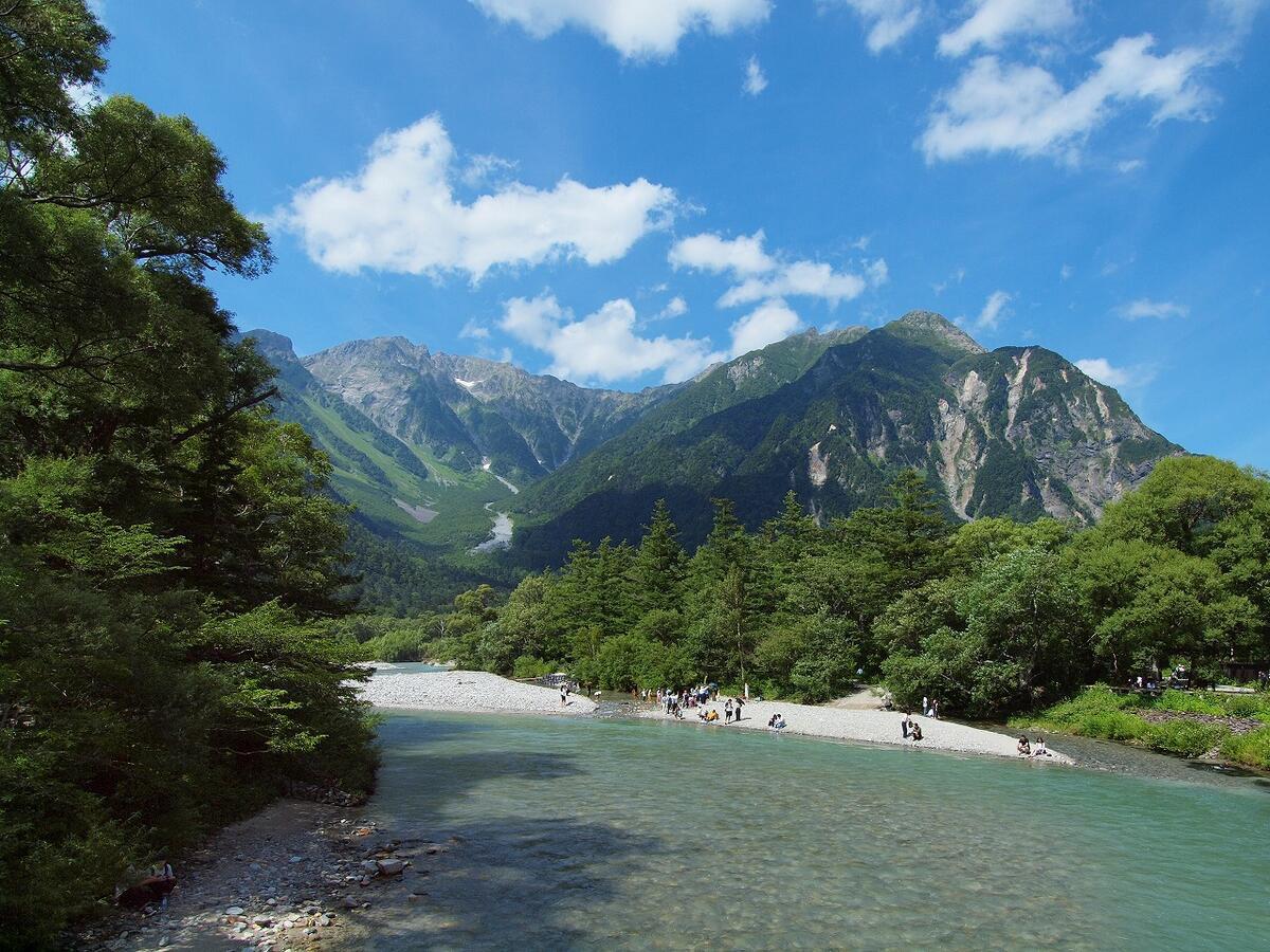 上高地 小梨平キャンプ場右を見て、左を見て