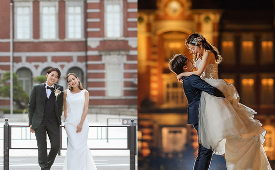 夜の東京駅でフォトウエディングフォトウェディングのecoo