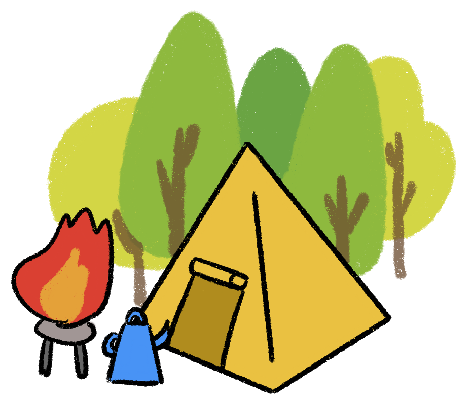 キャンプを楽しむくま：イラスト無料