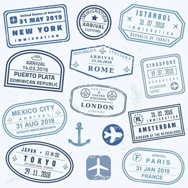 ビザ パスポート スタンプ国際線到着印ゴム印セットします。のイラスト素材・ベクター Image