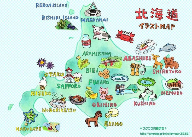 手描きの北海道地図と観光地のシンプル線画イラスト イラスト素材7098100- フォトライブラリ