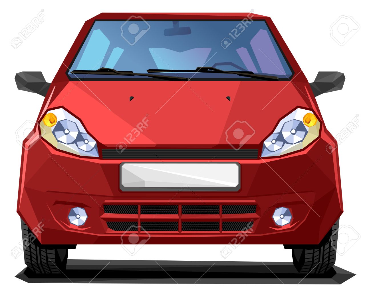 赤い車のベクトル イラスト。正面から見た図。簡単なグラデーションだけ、ないグラデーション メッシュ。多角形のスタイルです。のイラスト素材・ベクターImage 38191094