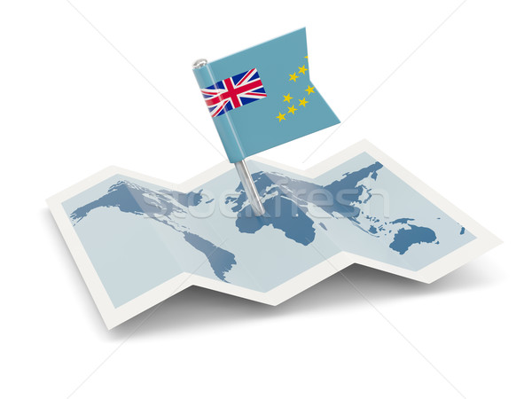 ツバルの旗のピンでマークされた世界地図上のツバルの位置。地図作成のベクターイラスト。のイラスト素材・ベクター Image 197256198