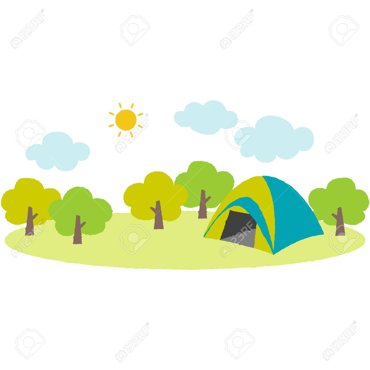 空とテントのキャンプの上下フレーム飾り枠イラスト無料イラスト かわいいフリー素材集 フレームぽけっと