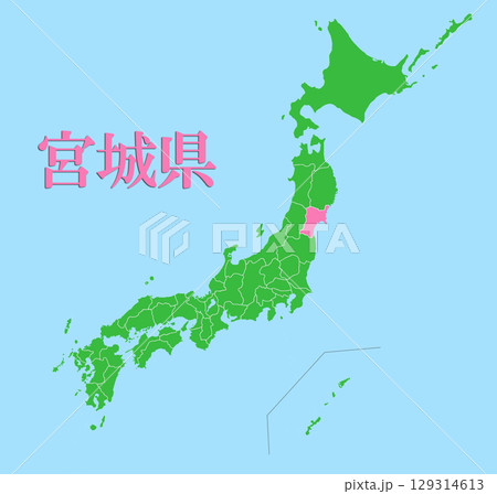 宮城県地図イラストのフリー素材イラストイメージ