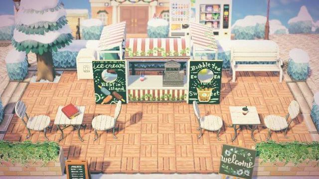 あつ森 街並みに馴染んだ案内所前の広場とカフェ 島クリ