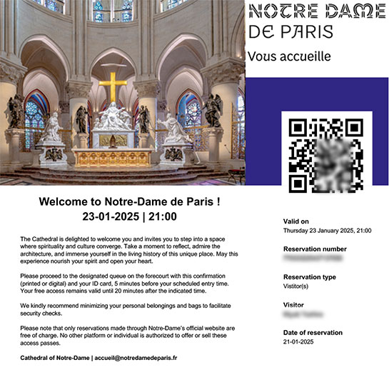 20250204 パリからの手紙 ノートルダム大聖堂の入場予約とナヴィゴの手配』パリ フランス