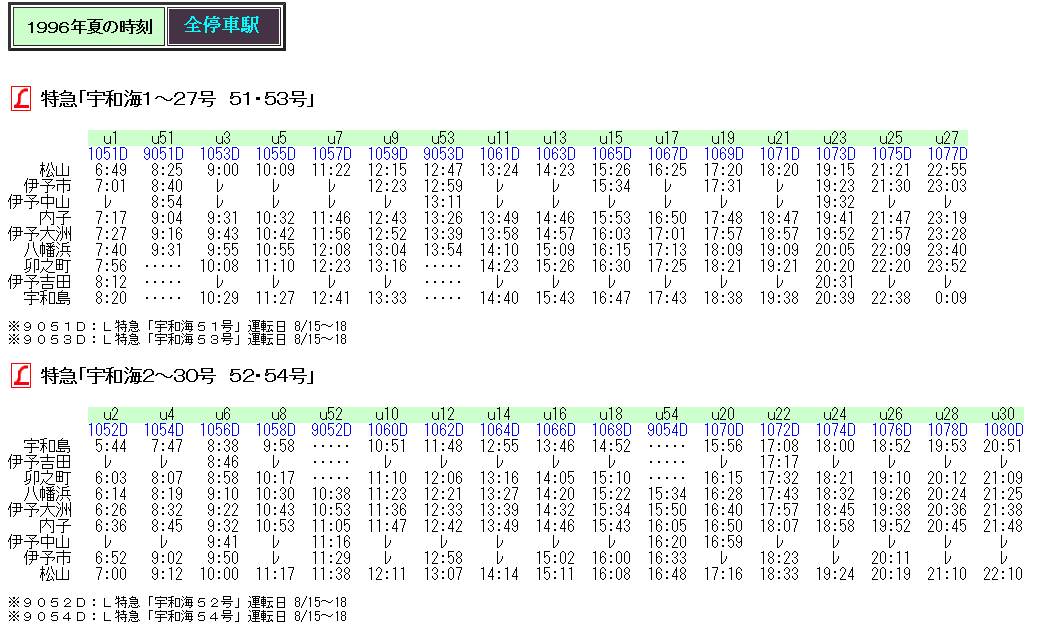 国鉄四国 松山気動車区 563仕業 スタフ列車運転士時刻表
