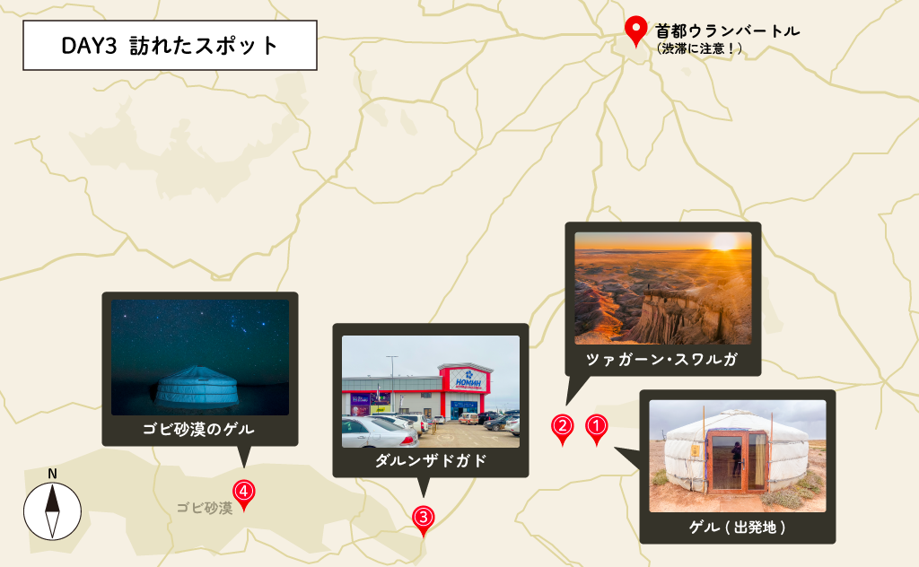 モンゴル南ゴビ砂漠ツアーサポートします：ホンゴル砂丘、ヨリーンアム、バヤンザグ、デル山の岩絵、ツァガーン・スワルガ 白い仏塔 オンギ寺院、イフ・ガズリーン・チョロー、バガ・ガズリーン・チョロー地