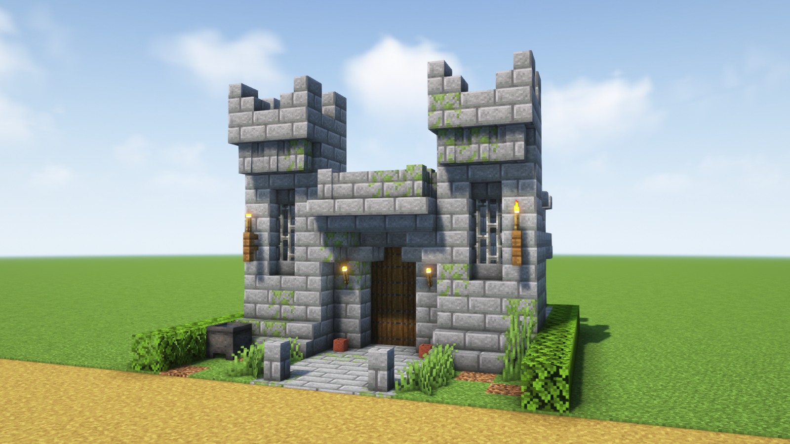 Minecraft 幅７ブロックの壁と丸窓のデザイン -