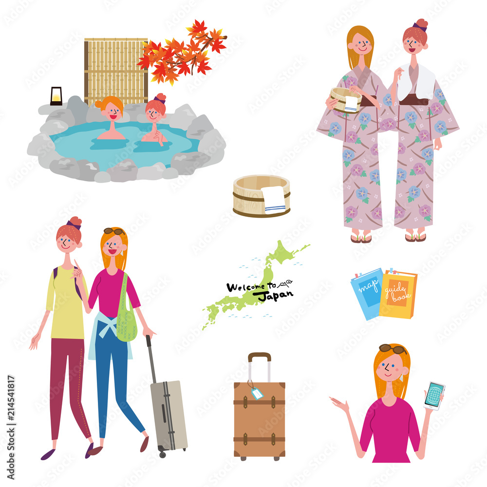 インバウンドのイメージ 外国人のツアー客：イラスト無料