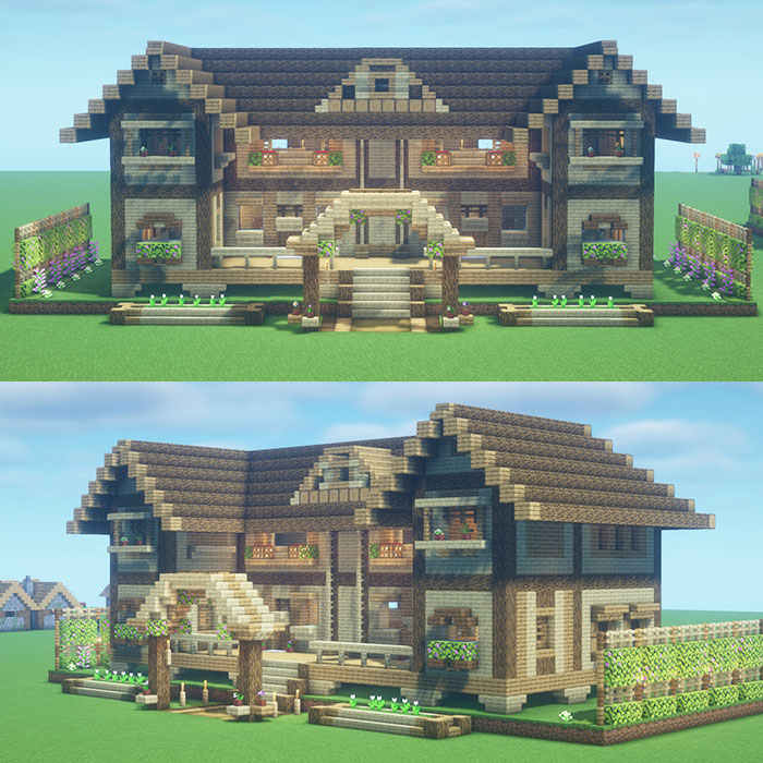 マイクラ 3種類の木で建築する家！サバイバルベースの作り方！ マインクラフト Minecraft How