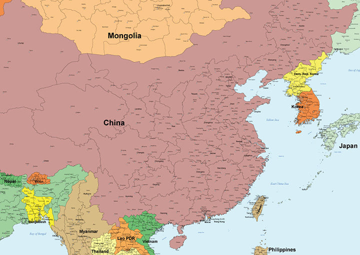 世界地図ポスター 英語版 地域、国を選んで印刷。特大サイズでおしゃれなインテリアに