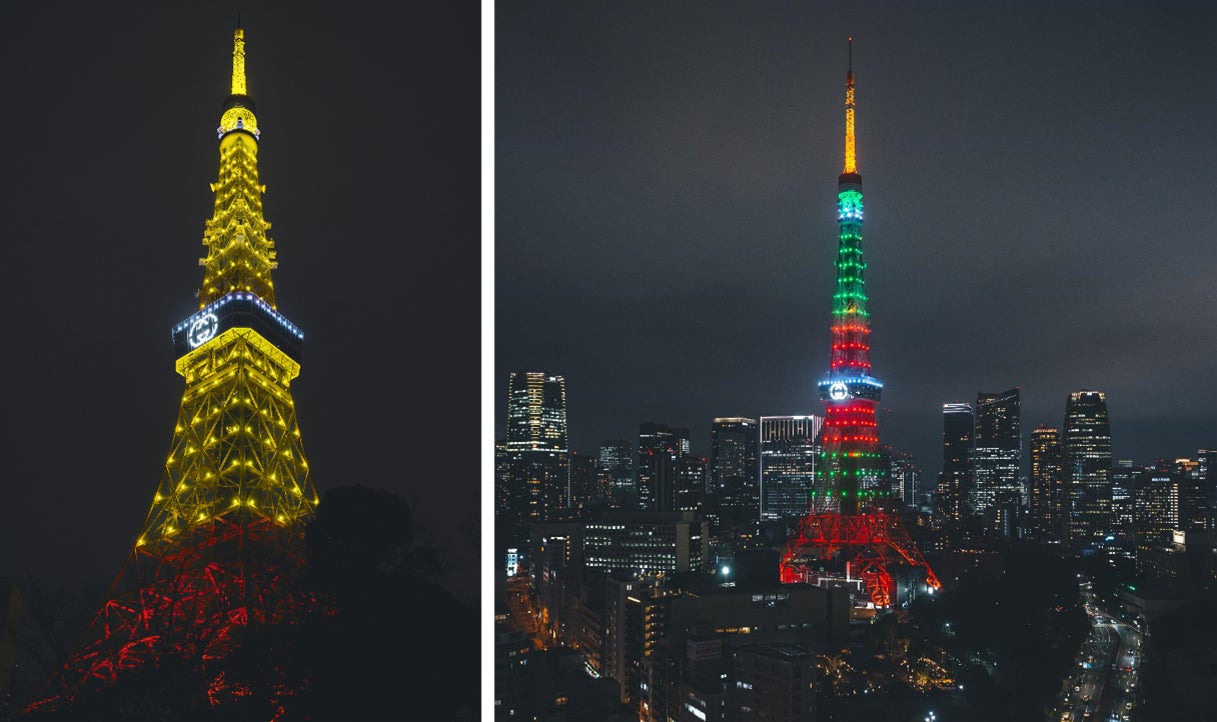 今日の東京タワーは「GUCCI」仕様 グッチカラーと桜色の二種類でライトアップしていました 東京タワーtokyotower
