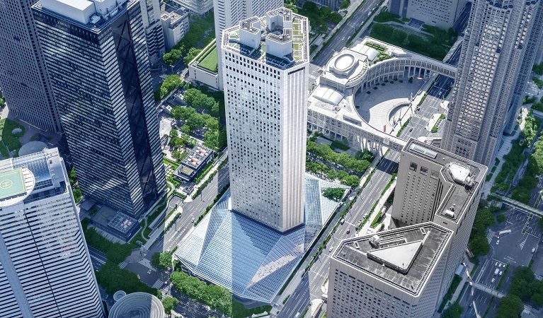 完成してた、全天候型アトリウム空間「新宿住友ビル三角広場」の様子 2020年8月撮影 - 再開発調査兵団