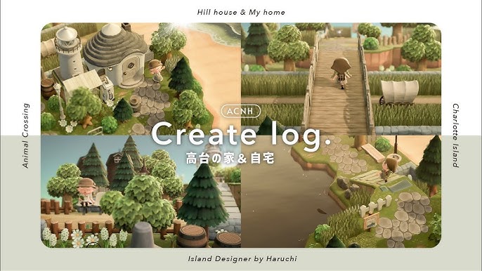 あつ森 案内所の後ろの高台カフェから見える自然の大きな湖と崖から湖に流れ込む滝を作る 島クリエイトACNH Animal CrossingNew