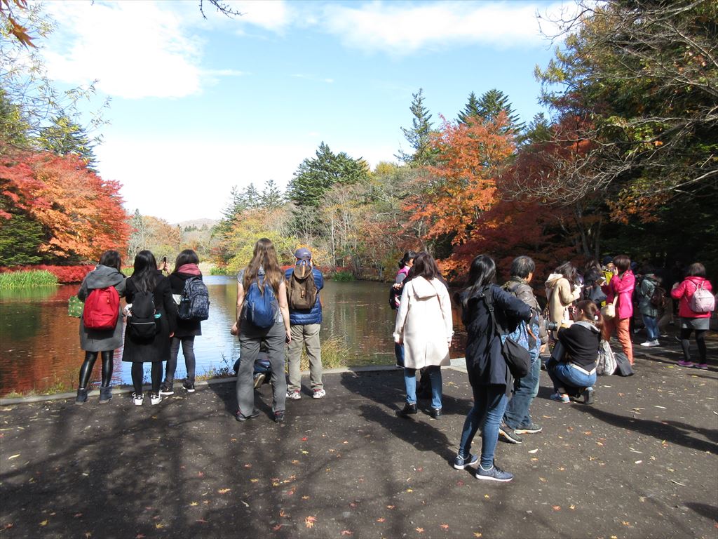 秋の紅葉散歩8 軽井沢の雲場池は大混雑！ -